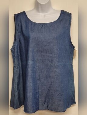 Wild Cat 1X Top Lightweight Cotton Denim Sleeveless Crochet Open Back Vintage